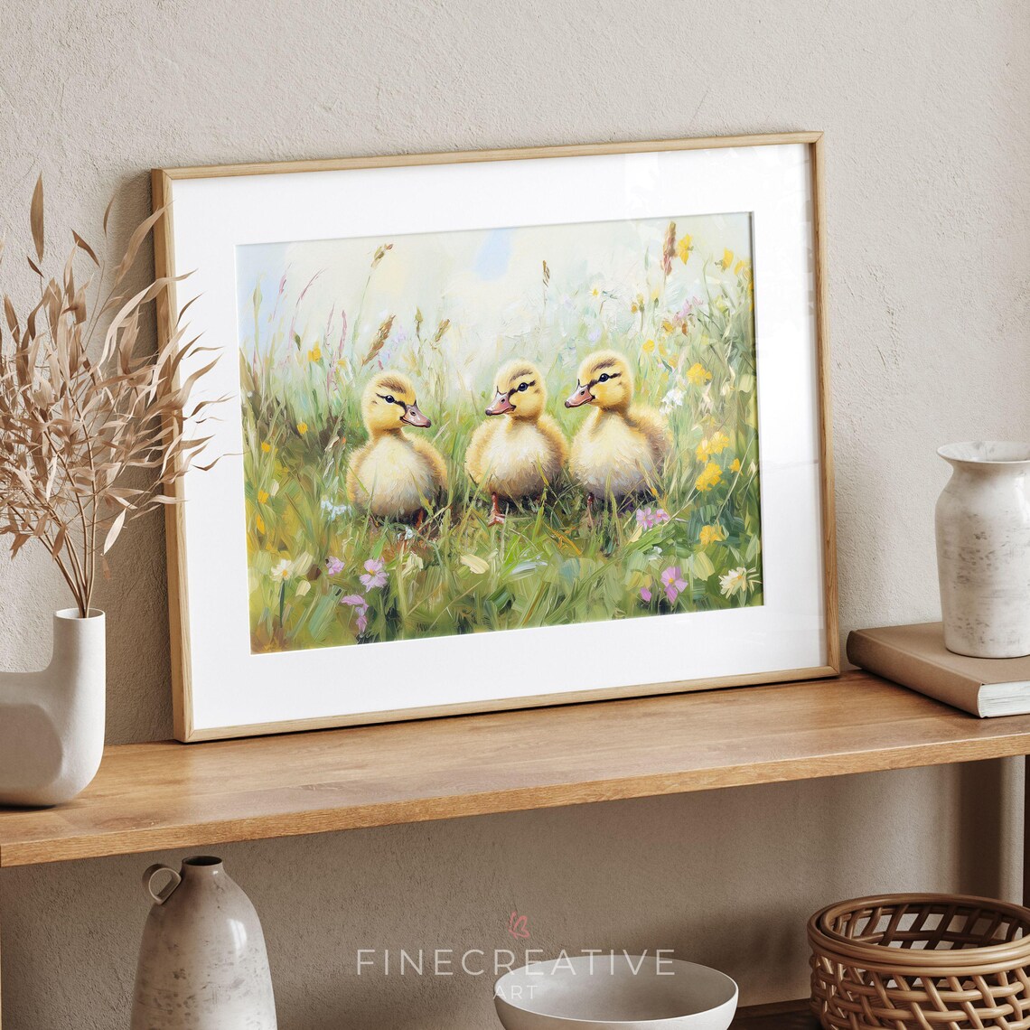Three Ducklings In Wildflower Meadow Spring Cute Baby Duck Print - Image 2