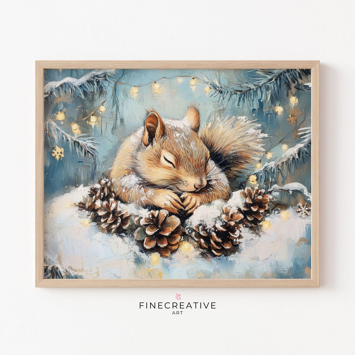 Sleeping Squirrel Curled With Pinecones Winter Portrait Poster