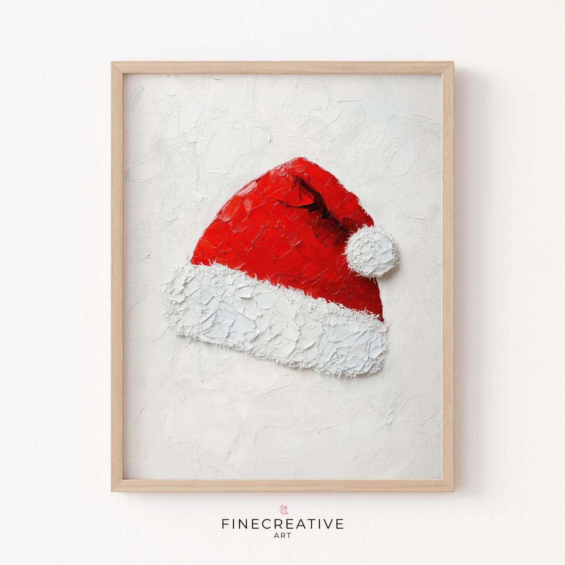Red Santa Hat Textured Minimal Christmas Holiday Painting Poster