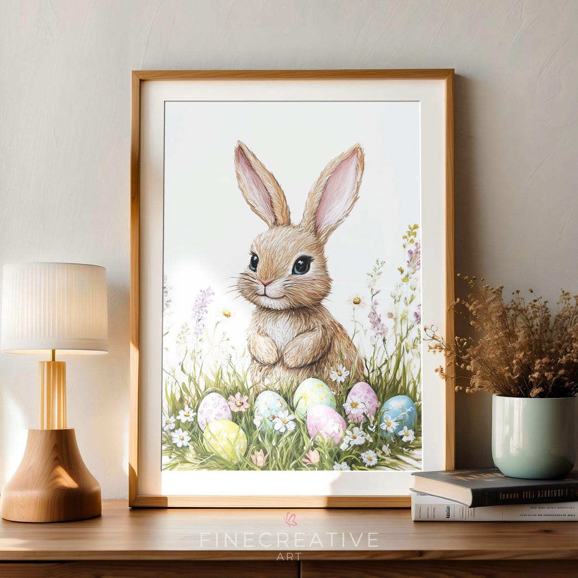 Easter Bunny With Colorful Eggs And Wildflowers Spring Print - Image 2