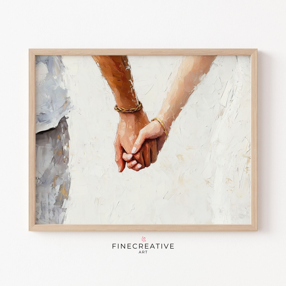 Couple Holding Hands Close Up White Gold Bracelet Painting Poster