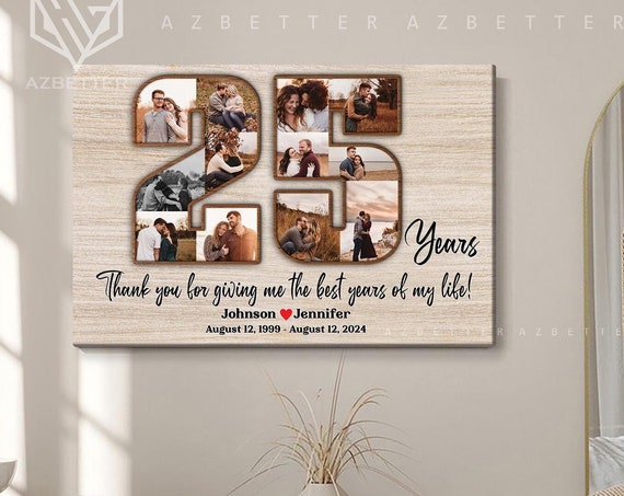 Personalized 25 Years Anniversary Wedding 25th Wedding Anniversary Wall Art Custom Couple Photo Collage Gift For Husband