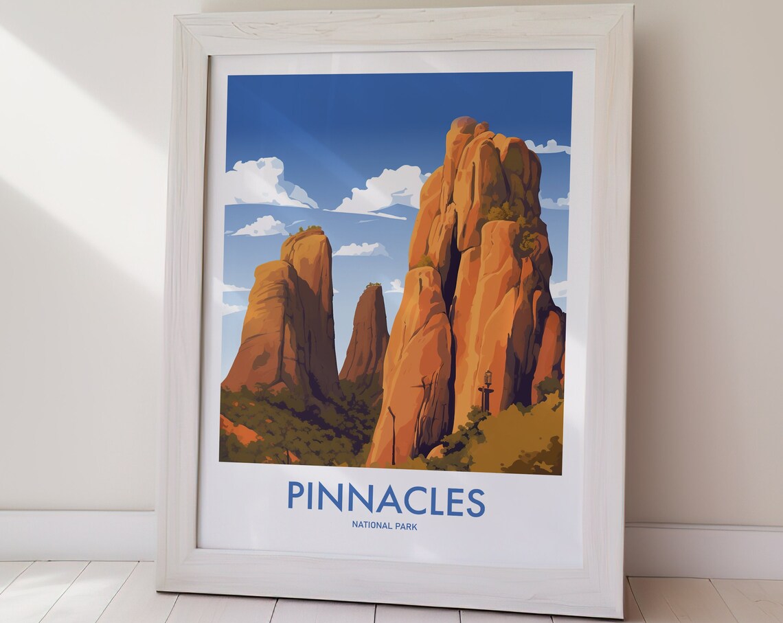 Pinnacles National Park Rock Towers Retro Travel Poster Artwork - Image 2