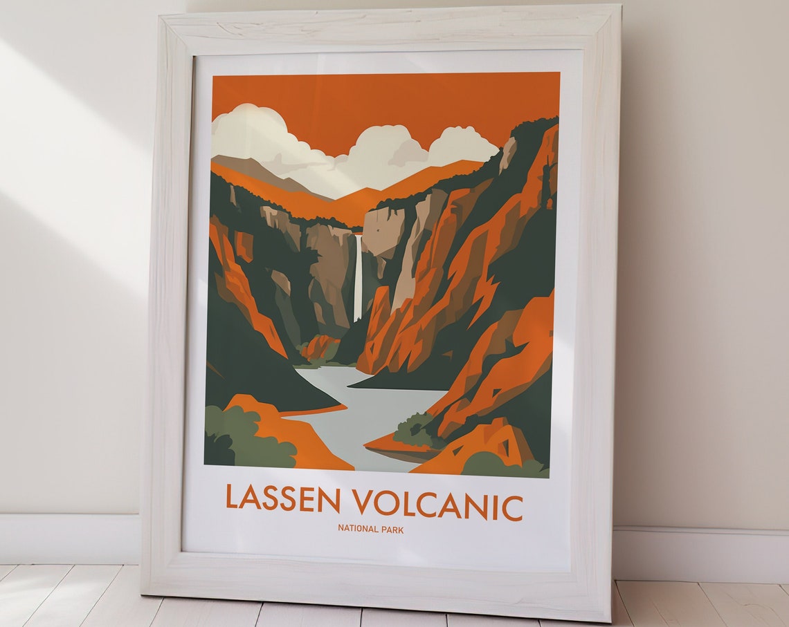 Lassen Volcanic National Park Waterfall Canyon Retro Travel Poster - Image 2