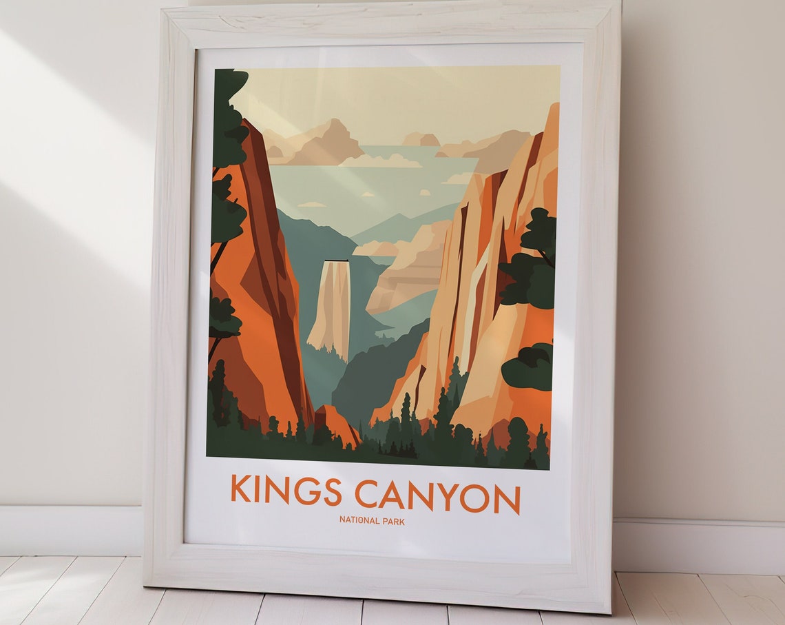Kings Canyon National Park Waterfall Cliffs Forest Scene Poster - Image 2