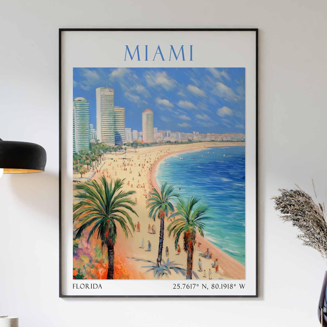 Miami Florida Beach Palm Trees High Rise Oceanfront View Poster