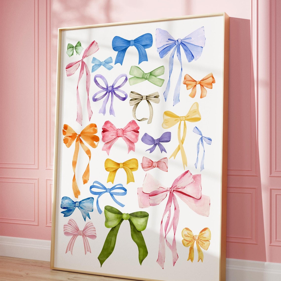 Colorful Watercolor Ribbon Bows Collage Preppy Trendy Wall Poster - Image 3