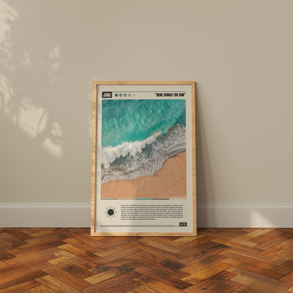 June Here Comes the Sun Turquoise Waves Aerial Beach Scene Poster - Image 3