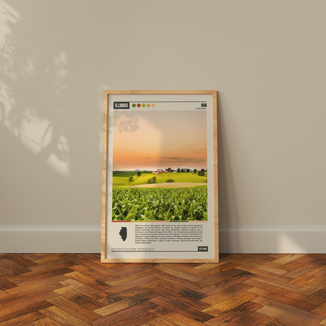 Illinois Prairie State Cornfield Sunset Red Barn Farm Scene Poster - Image 3
