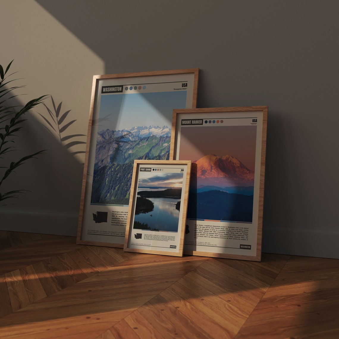 Puget Sound Washington Golden Sunset Aerial Water Landscape Poster - Image 2