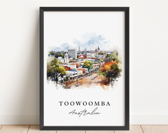 Toowoomba Traditional Travel Art Australia Poster Wedding Gift Birthday Present Custom Text Personalized