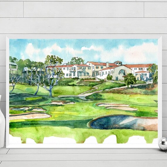 Riviera Country Club Golf Course Watercolor Fairway Bunkers Travel Poster