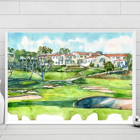 Riviera Country Golf Painting Watercolor Print Gifts For Men Travel Poster