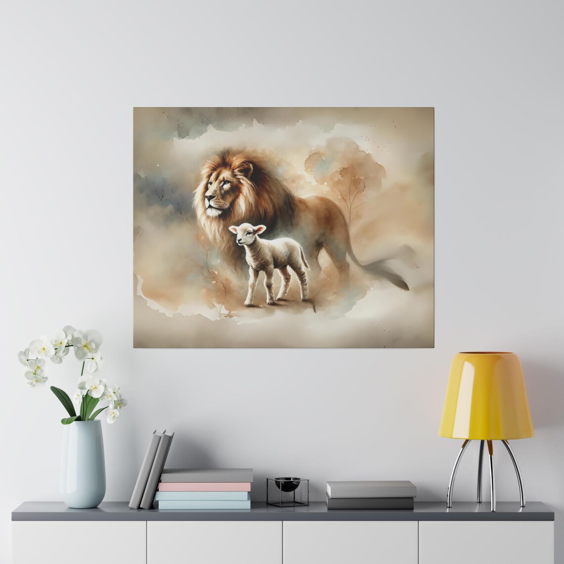 The Lion And The Lamb Watercolor Christian Art Wall Decor Poster - Image 2
