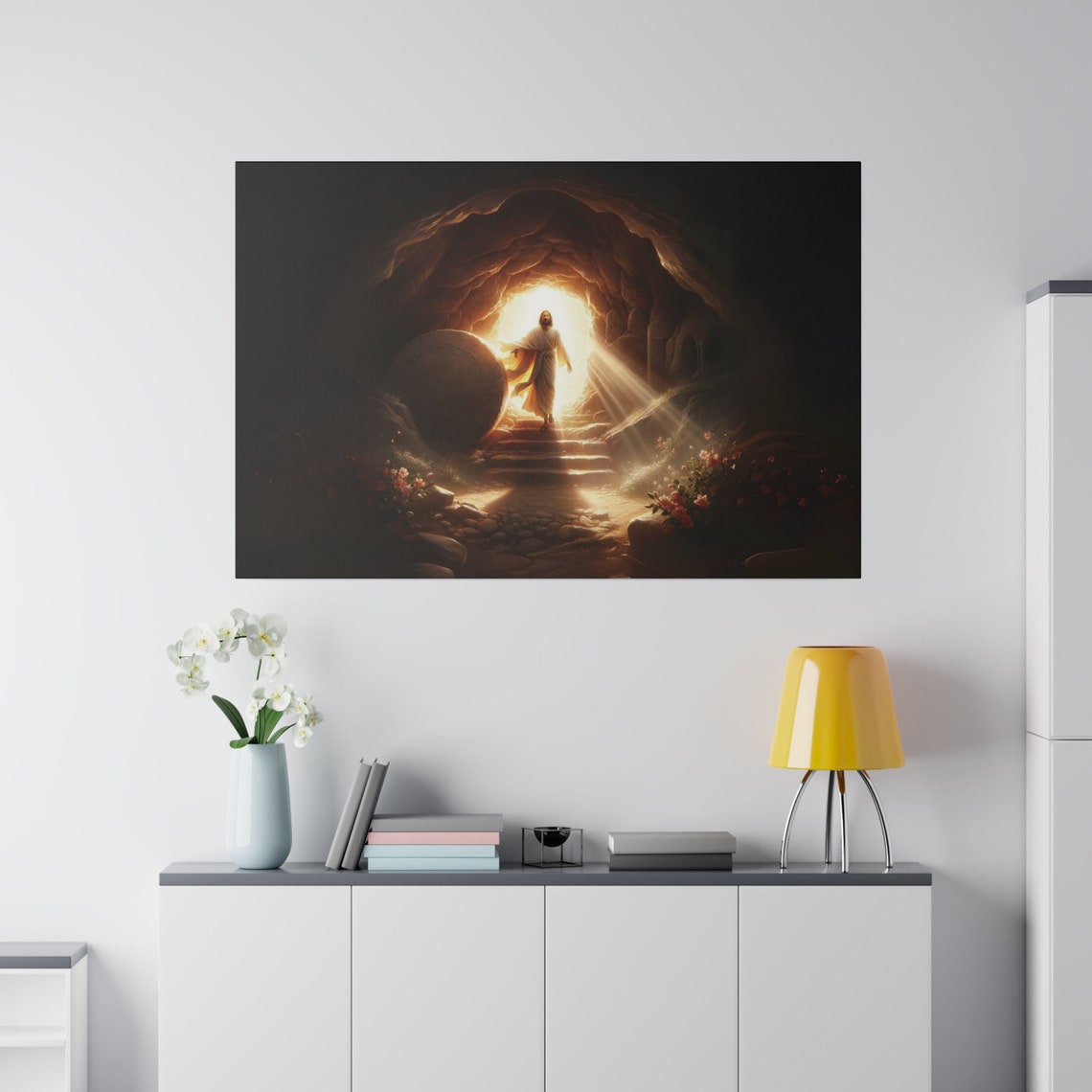 He Is Risen Jesus Emerging From The Empty Tomb Easter Art Poster - Image 2