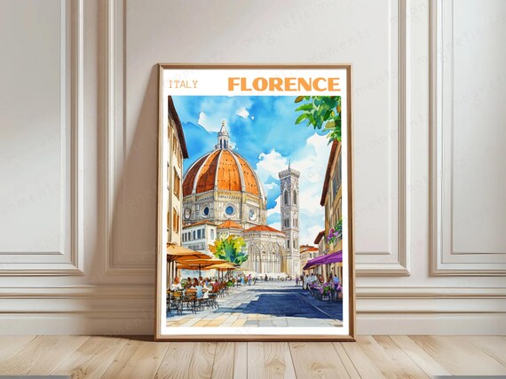 Florence Travel Poster Handdrawn Illustration Print Italy Cityscape Art Vintage Wall Tuscan Decor