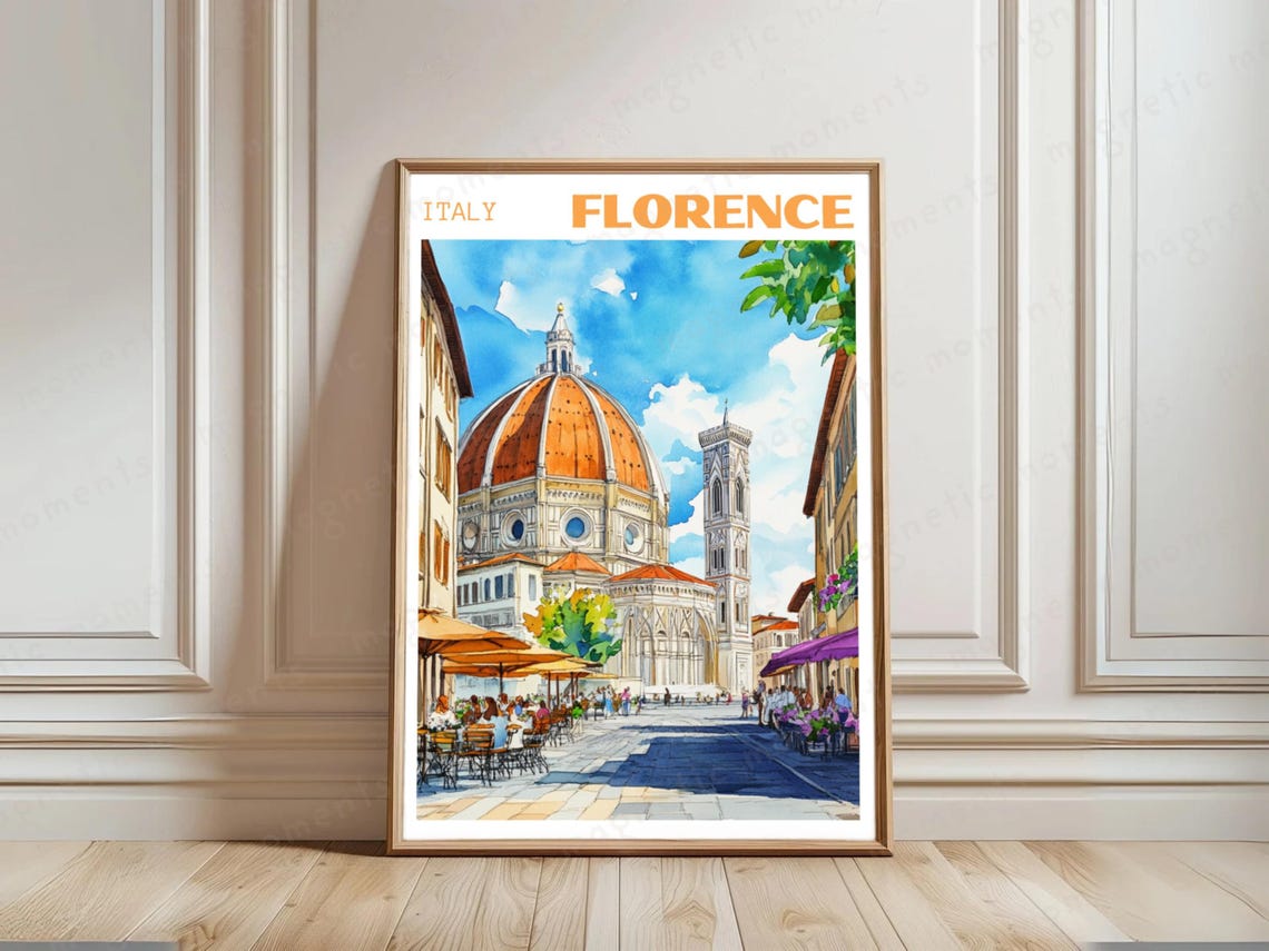 Florence Italy Watercolor Duomo Piazza Travel Souvenir Poster