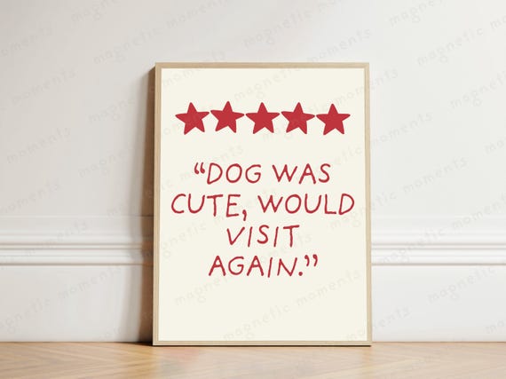 Funny Dog Review Print 5 Star Poster Pet Lover Wall Art Minimalist Typography Cute Decor