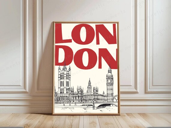 London Print Uk City Poster Big Ben Eye Art Landmarks Illustration Cityscape Wall Decor