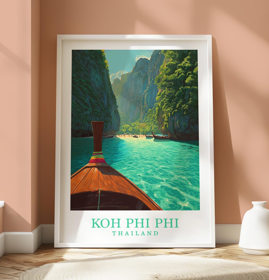 Koh Phi Phi Longtail Boat Lagoon Thailand Travel Poster Tropical Island Art