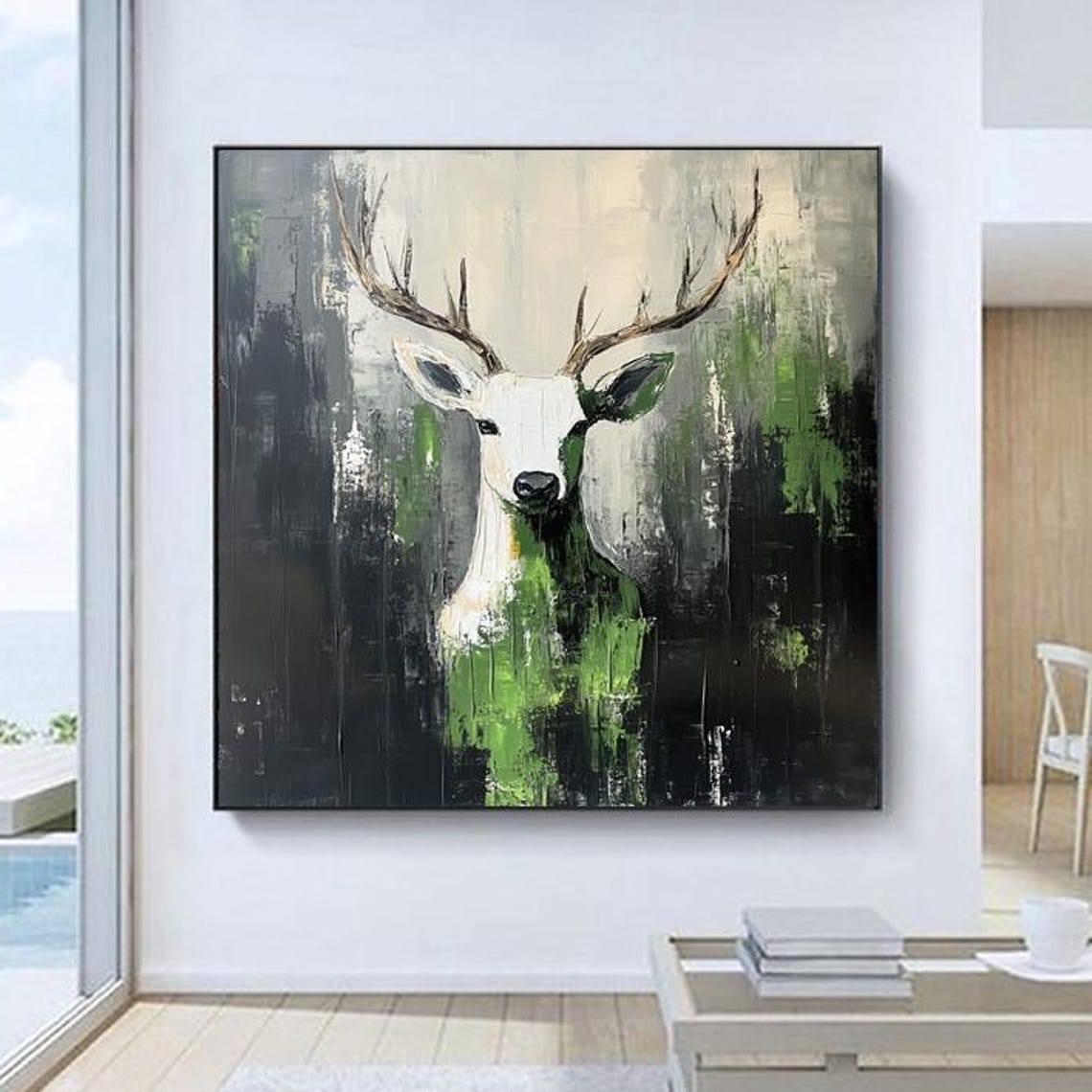 Abstract Deer Stag Portrait Dark Moody Background Wildlife Poster