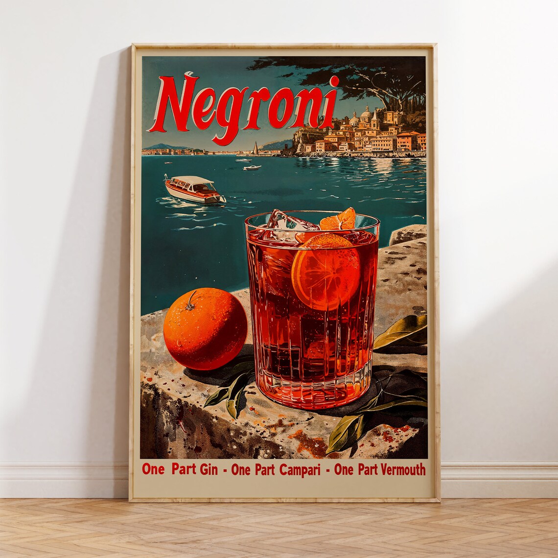 Classic Negroni Cocktail Vintage Style Art Print