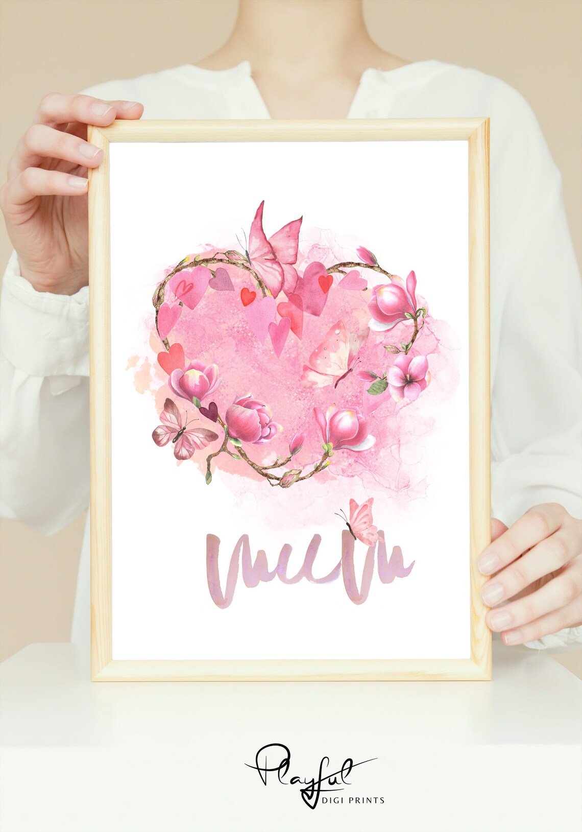 Mum Pink Watercolor Flower Heart Butterflies Mothers Day Gift Poster - Image 3