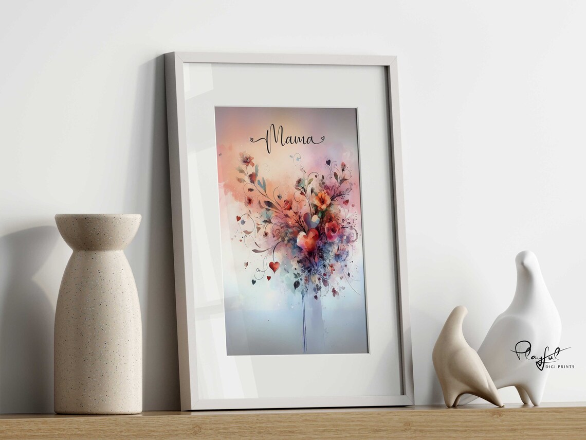 Mama Watercolor Floral Heart Painting Mothers Day Gift for Her Poster - Image 3