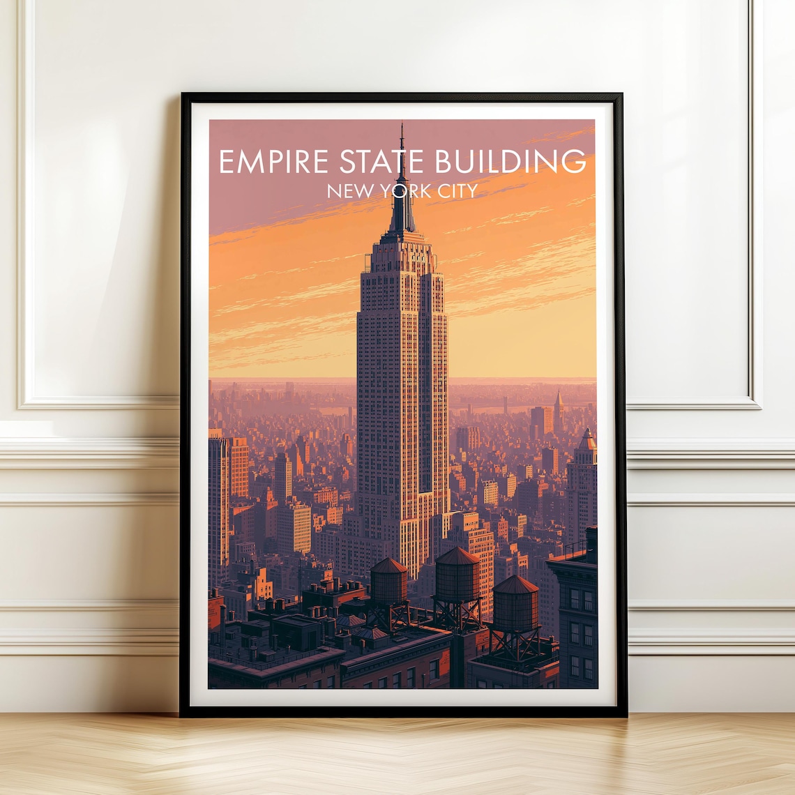 Empire State Building New York City Sunset Vintage Travel Poster