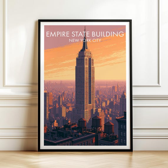 Empire State Building New York City Poster Vintage Travel Wall Art Decor Usa Cityscape Print