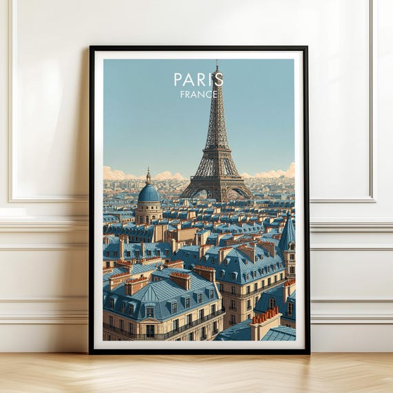 Paris France Vintage Travel Poster, Cityscape