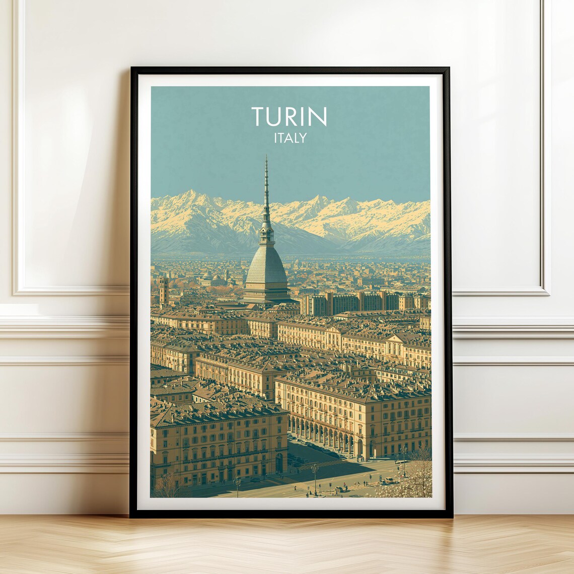 Turin Italy Vintage Travel Poster, Europe Cityscape