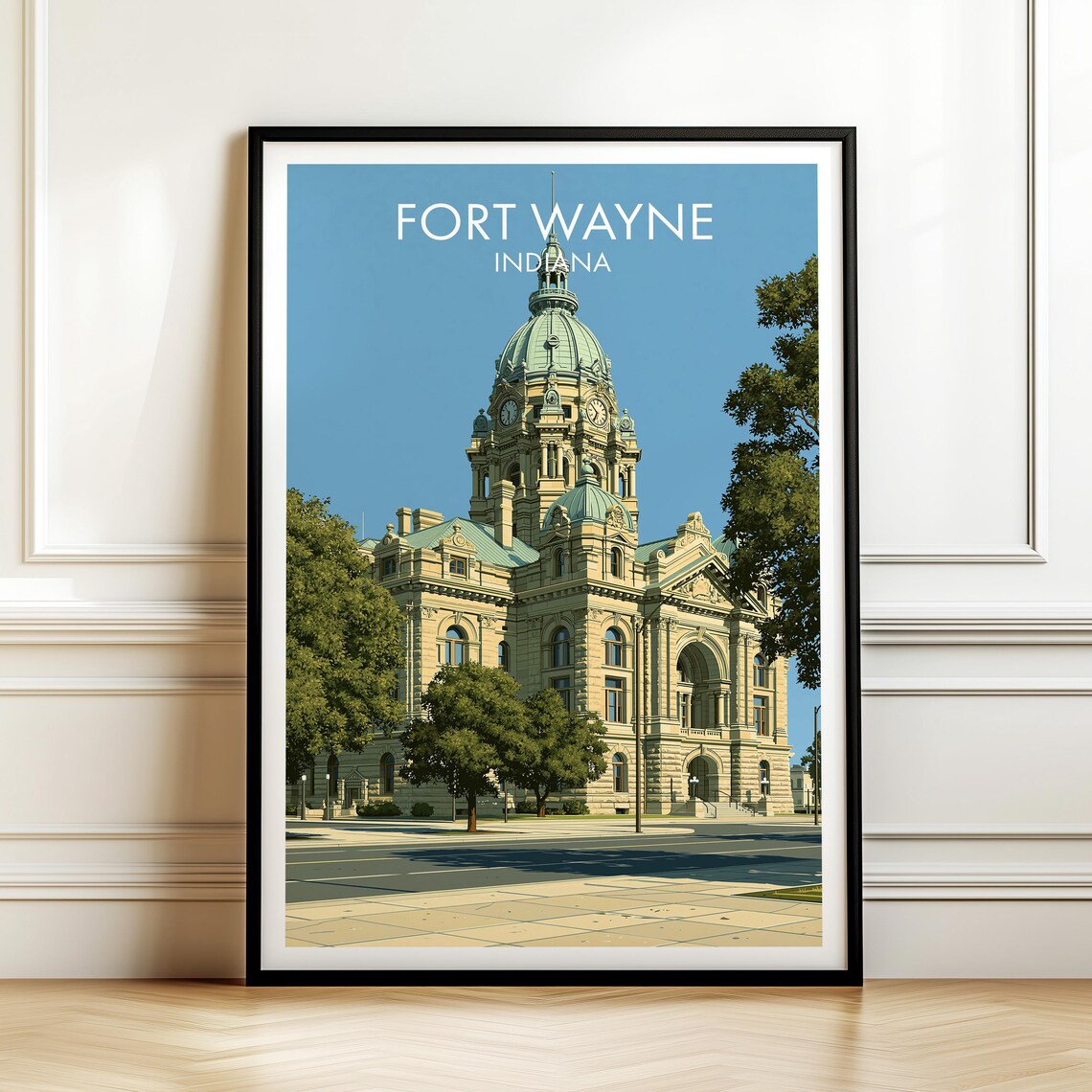 Fort Wayne Indiana Vintage Travel Poster, Americana Decor