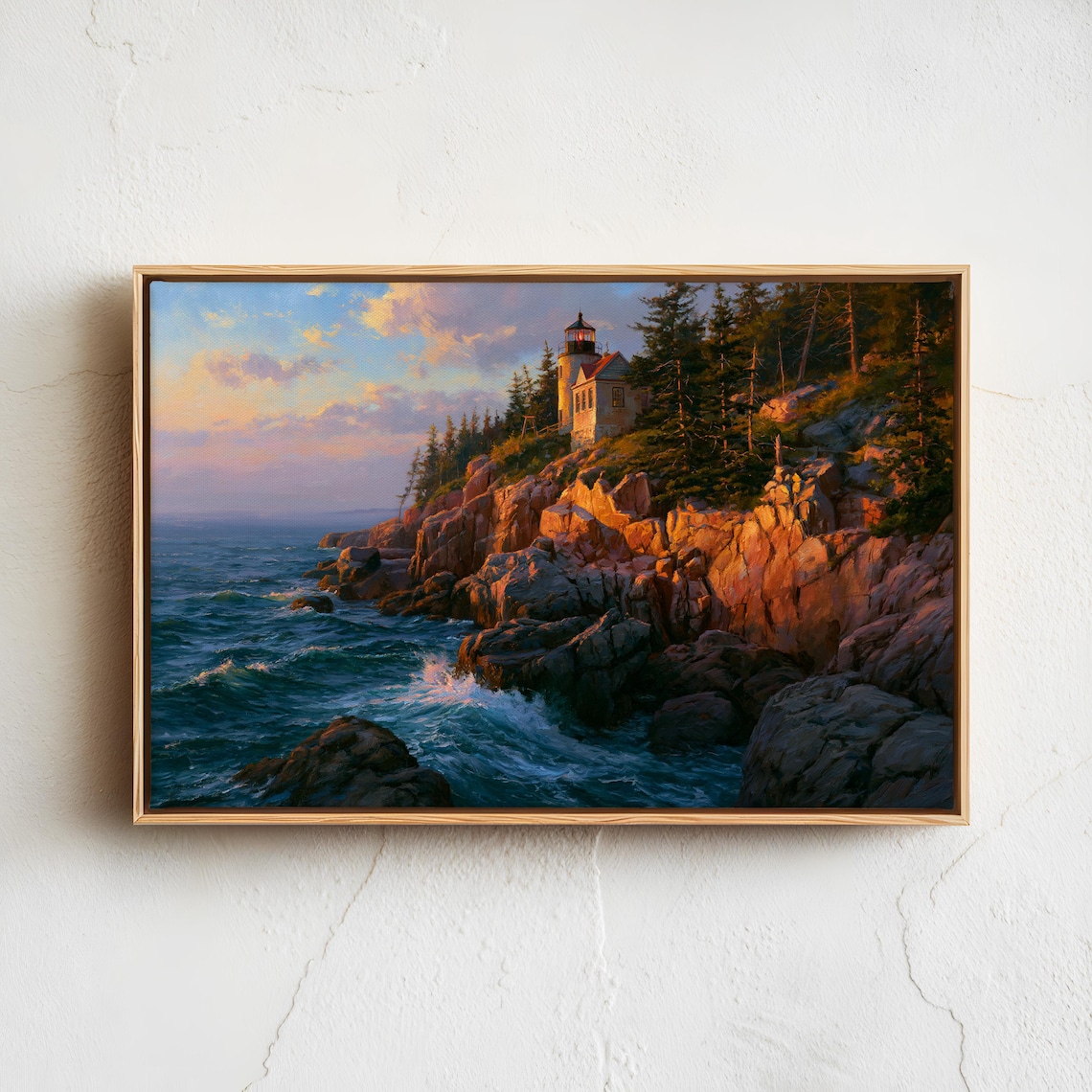 Acadia National Park Lighthouse Sunset Rocky Coast Painting Poster