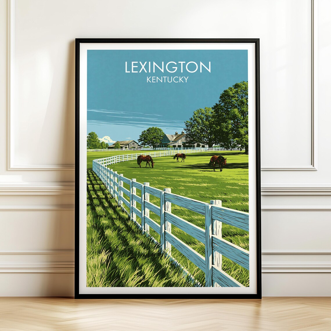 Lexington Kentucky Horse Farm White Fence Vintage Travel Poster