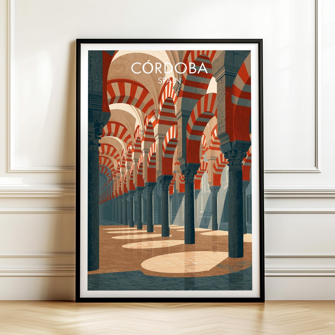 Cordoba Spain Vintage Travel Poster with Mezquita Striped Arches
