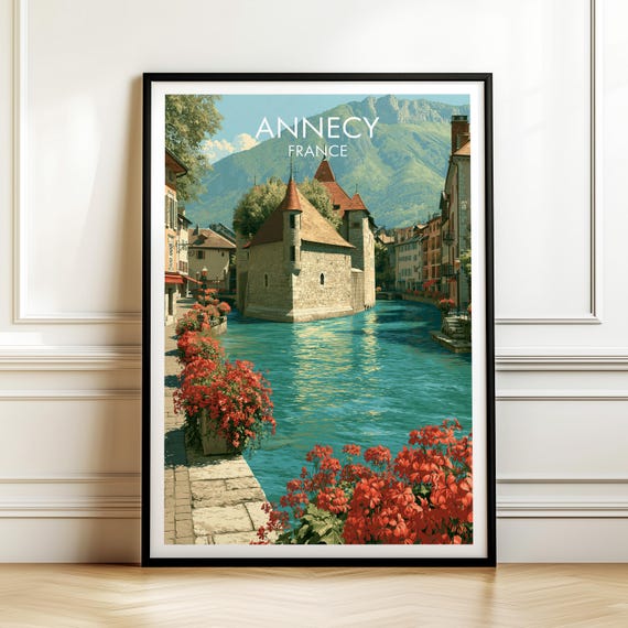 Annecy France Travel Poster Vintage Europe Cityscape Wall Art Print For Home Decor