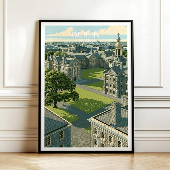 Dublin Ireland Travel Poster Vintage Europe Cityscape Wall Art Print For Home Decor