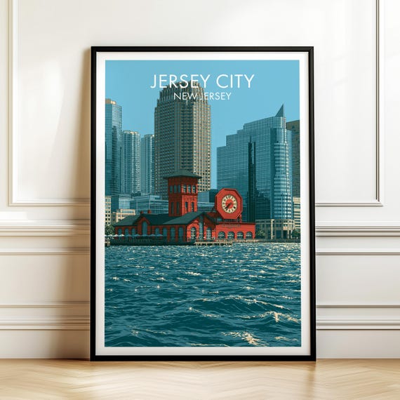 Jersey City Vintage USA Cityscape Travel Poster
