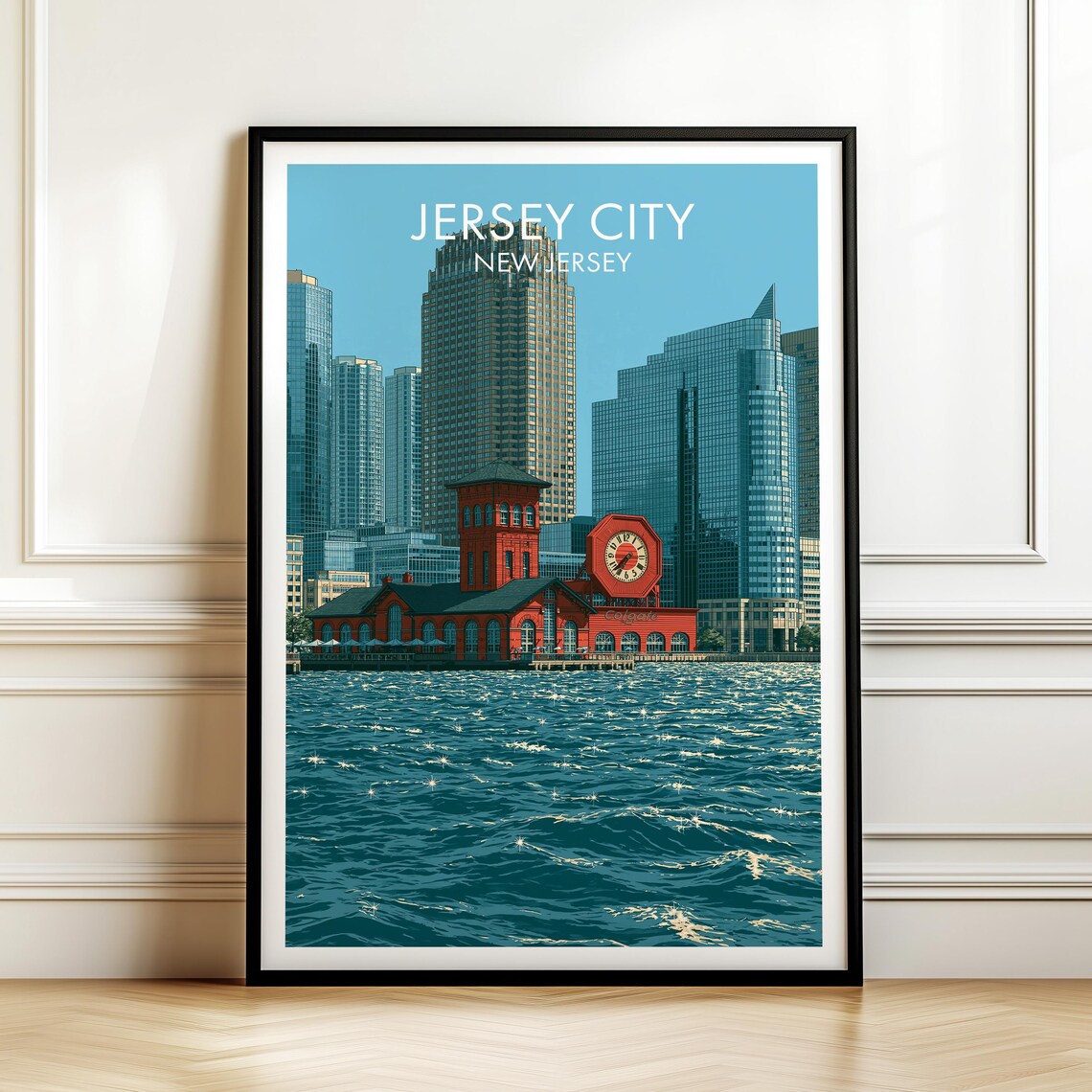 Jersey City Vintage USA Cityscape Travel Poster