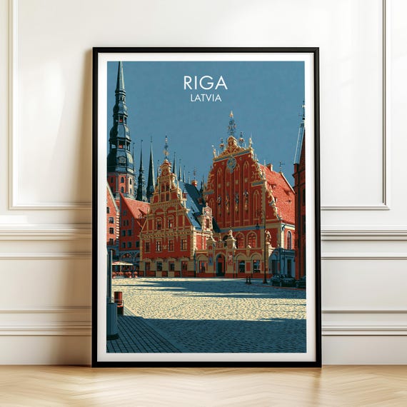 Riga Latvia Travel Poster Vintage Europe Cityscape Wall Art Print For Home Decor