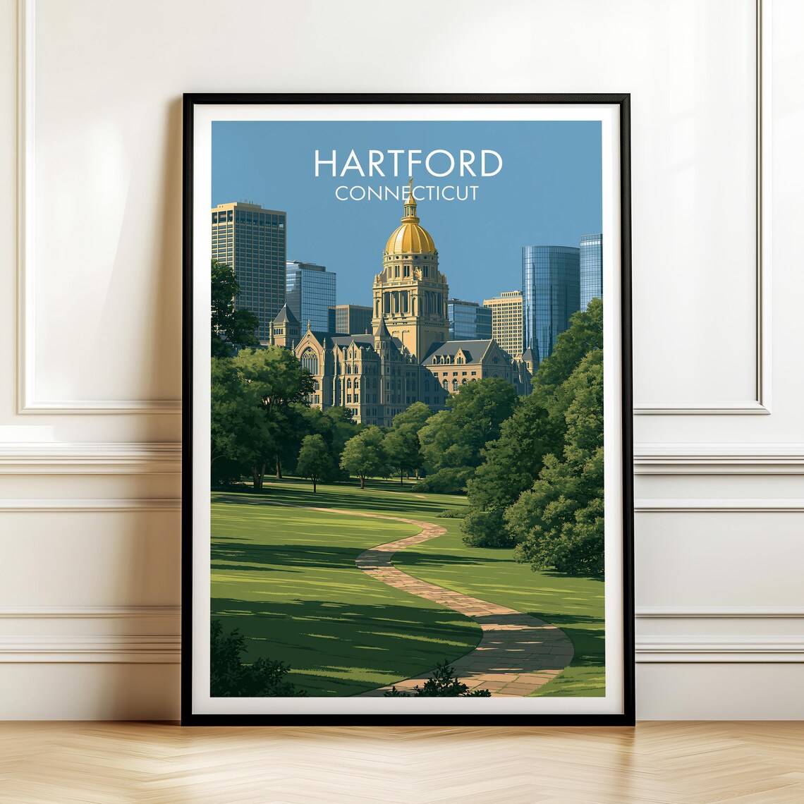 Hartford Connecticut Vintage Cityscape Travel Poster