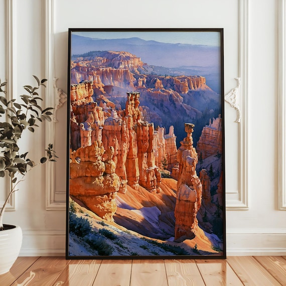 Bryce Canyon National Park Orange Hoodoo Rocks Watercolor Poster