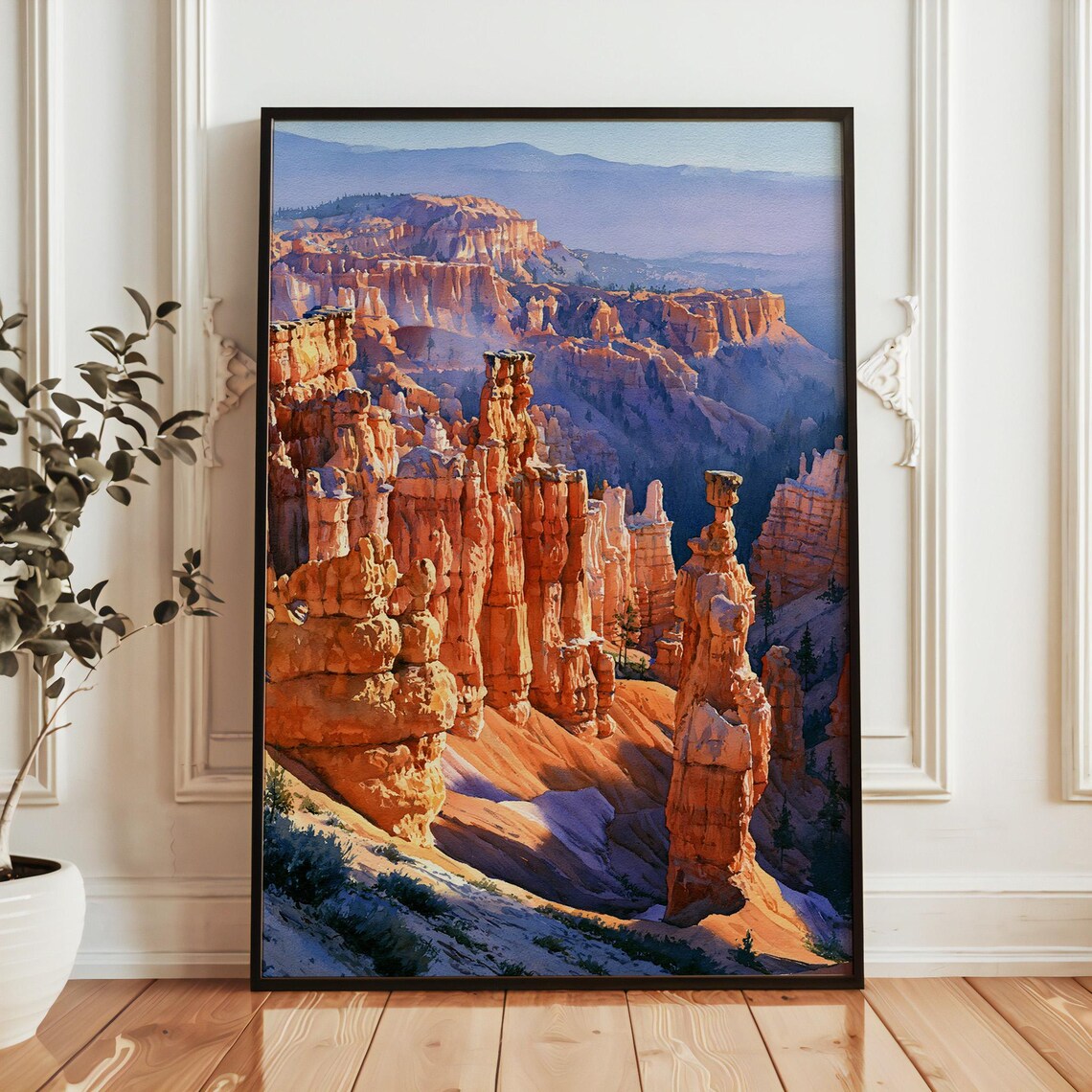 Bryce Canyon National Park Orange Hoodoo Rocks Watercolor Poster