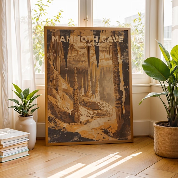Mammoth Cave National Park Stalactite Cavern Vintage Travel Poster