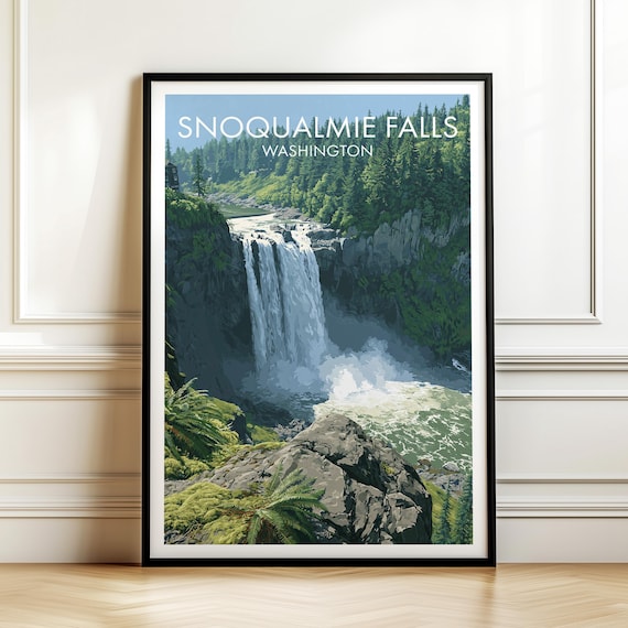 Snoqualmie Falls Washington Waterfall Forest Vintage Travel Poster