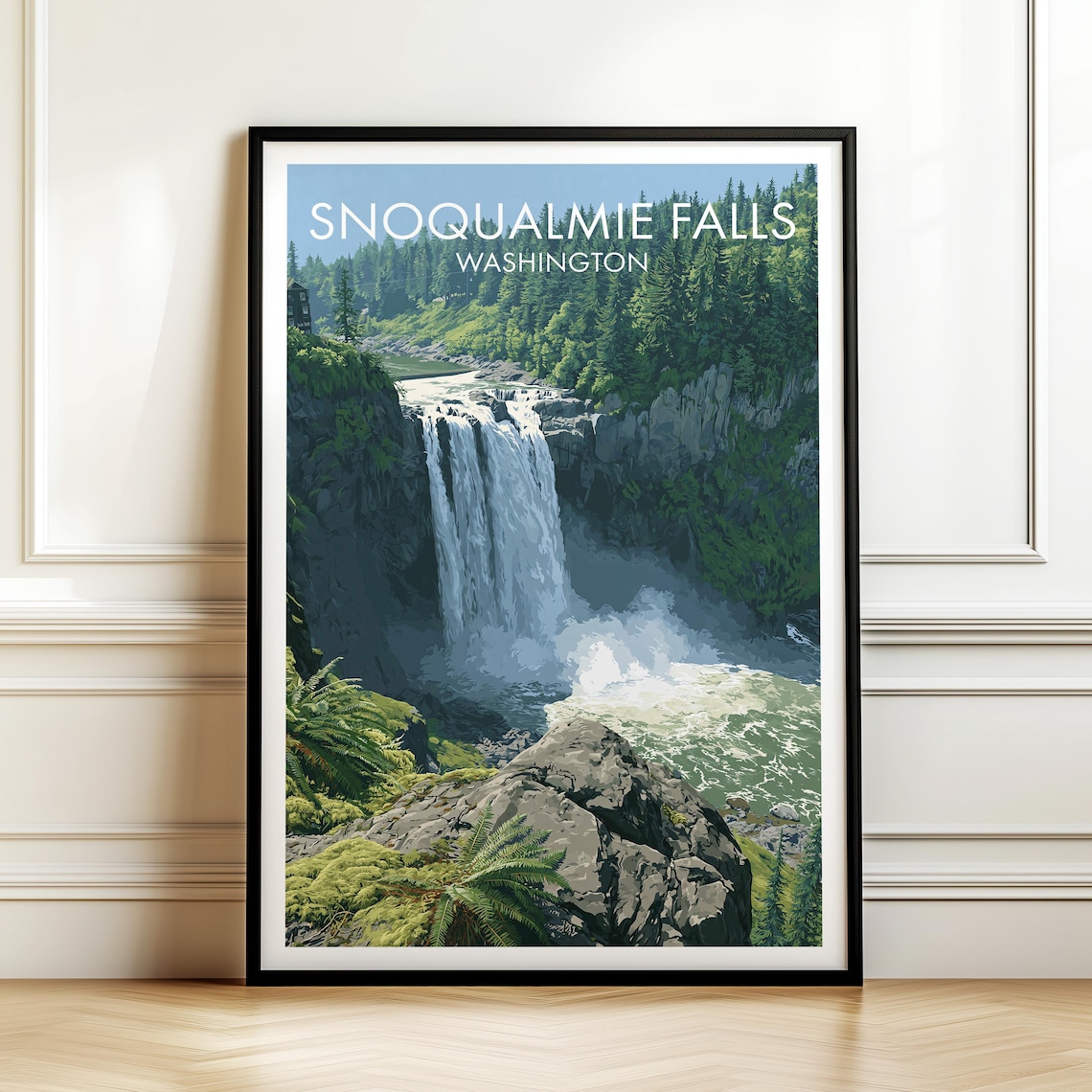 Snoqualmie Falls Washington Waterfall Forest Vintage Travel Poster