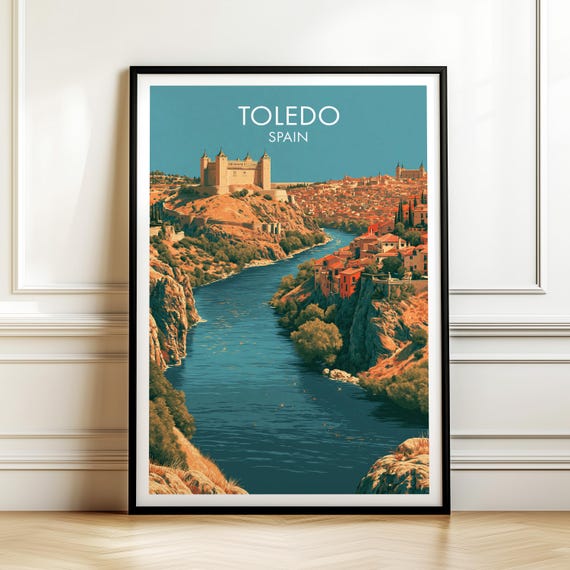 Alczar Of Toledo Spain Travel Poster Vintage Europe Cityscape Wall Art Print
