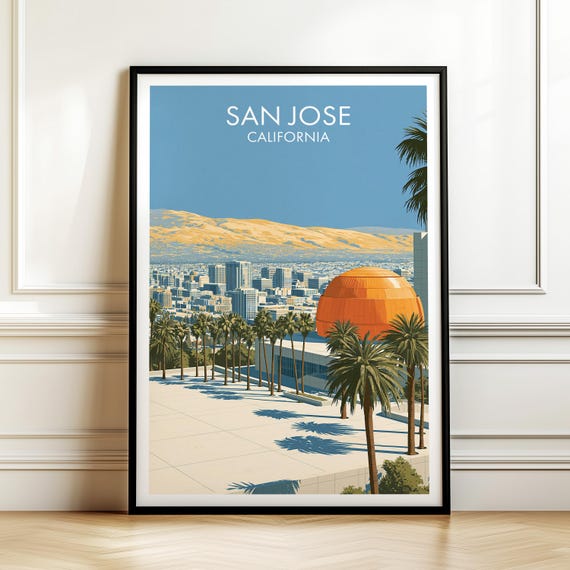 San Jose California Poster Vintage Usa Cityscape Travel Wall Art American Landmark Print Americana Decor