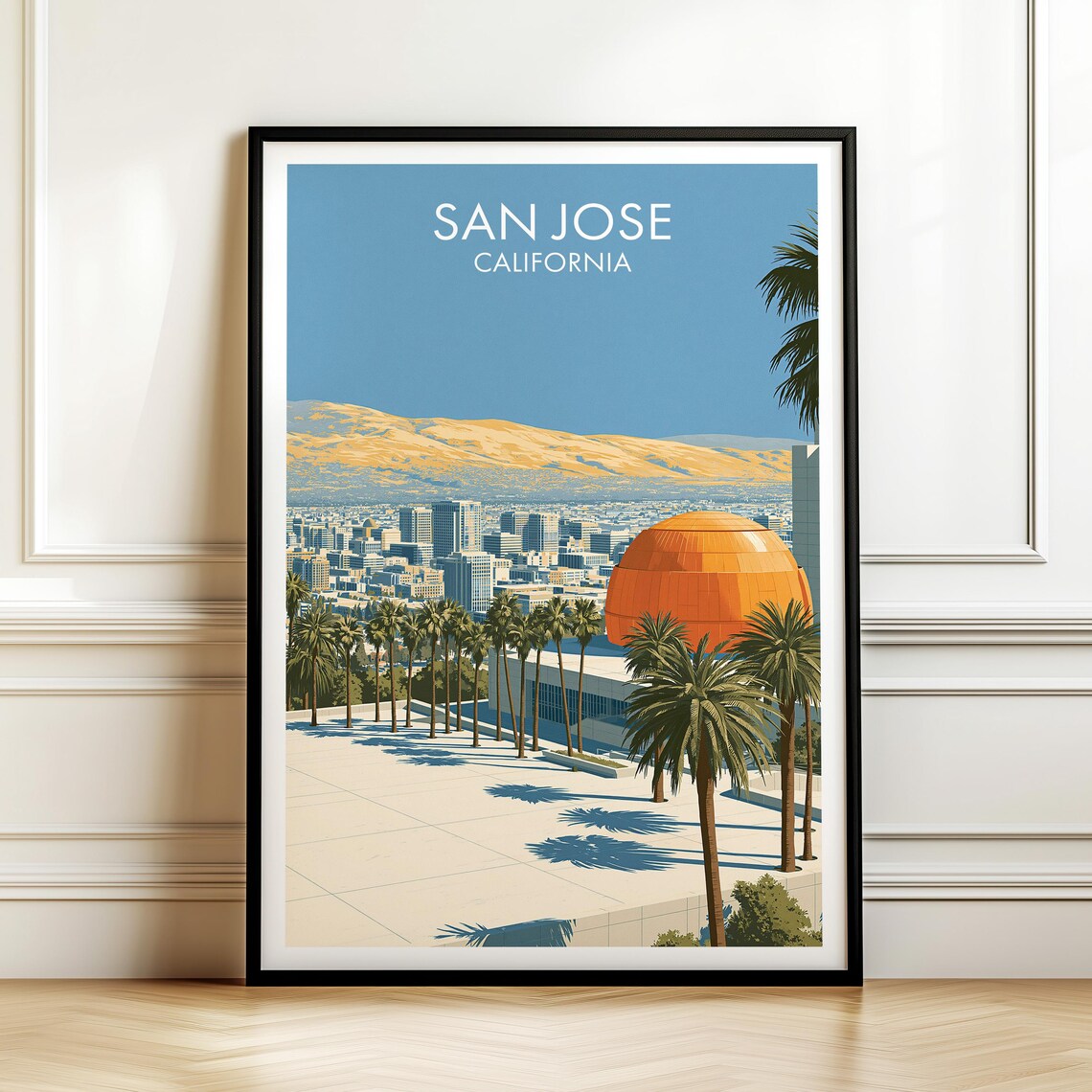 San Jose California Poster Vintage Usa Cityscape Travel Wall Art American Landmark Print Americana Decor